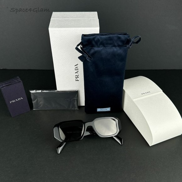 Prada PR17WS 1AB07Z Sunglasses Shiny Black Mirror Rectangle Unisex - Picture 3 of 10